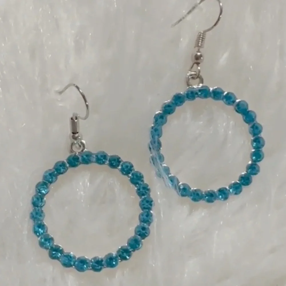 Crystal Hoop Earrings Blue Rhinestone Pierced New